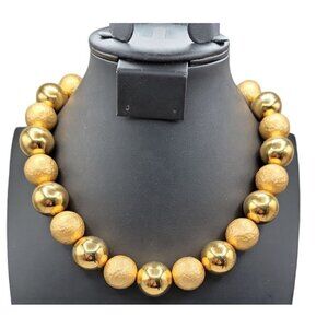 Napier Bubble Gum Beaded Necklace Polished & Matte Gold Tone 20mm Beads Vintage